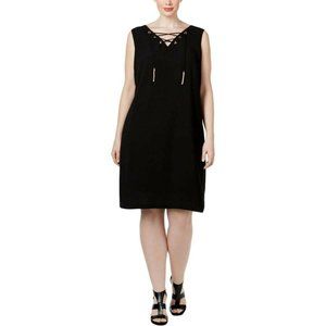 NWT $99 INC International Concepts Tank Dress 20W Woman Plus Black Lace Up Neck
